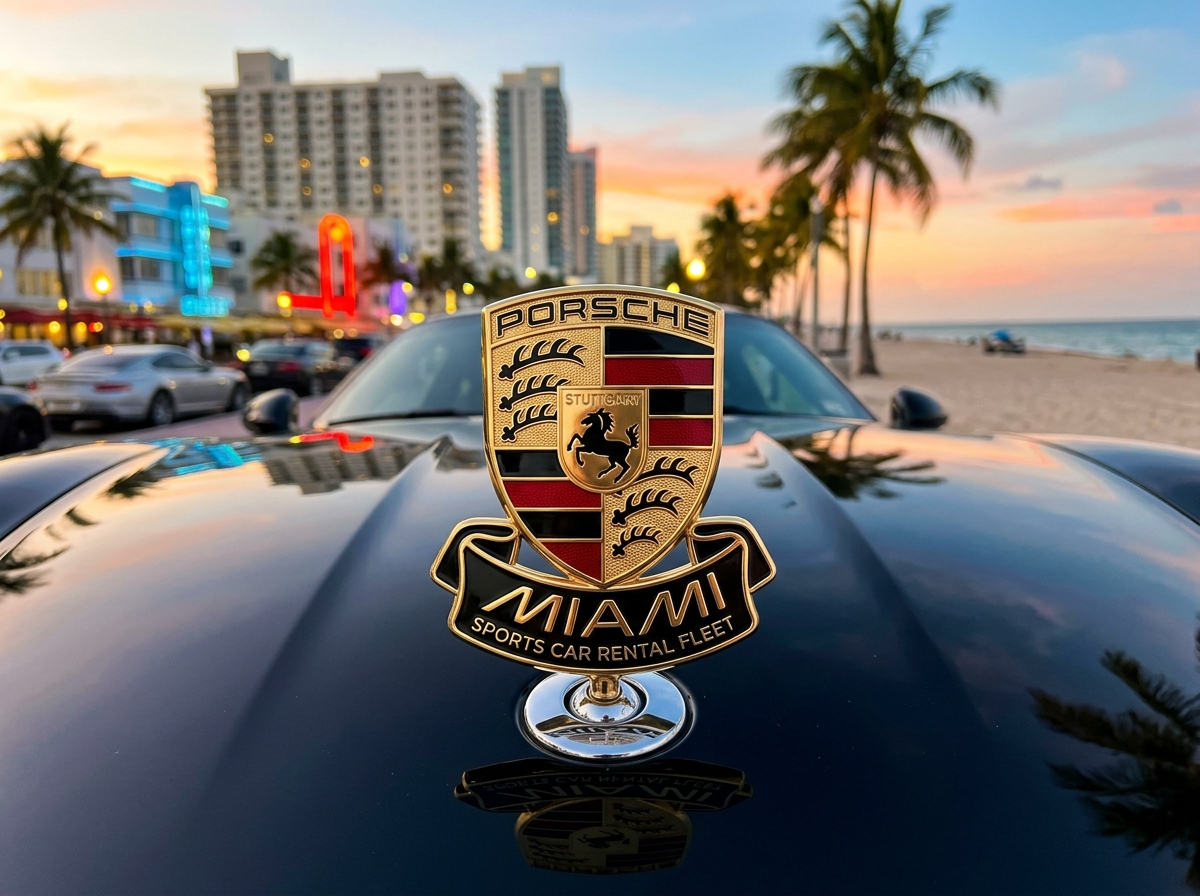 Porsche brand crest logo for Miami sports car rental fleet