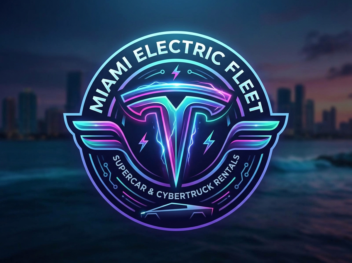 Tesla T logo for Miami electric supercar Cybertruck rental fleet